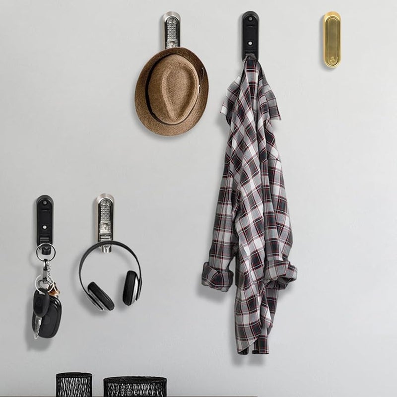 Silver Heavy Duty Aluminum Alloy Folding Wall Hook Set of 2 for Coats Hats Backpacks Towels - Image 3