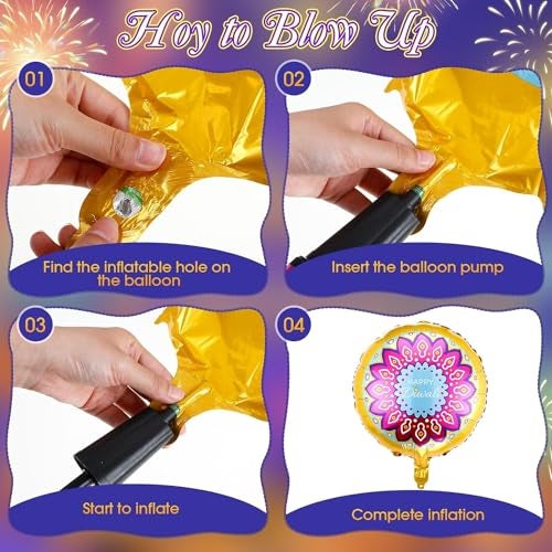 Atpata Funky 12pcs. 18-inch Round Happy Diwali Foil Balloons - Rangoli & Diya Design for Deepawali Festive Decor, Diwali Celebrations, Vibrant Home Office Party Decor - Image 5
