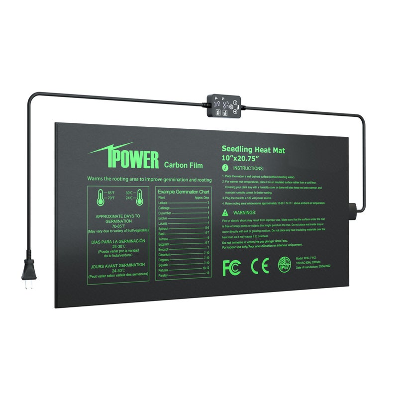 iPower Seedling Heat Mat for Plants with Dual Digital Temperature Controller, 10" x 20.75", Black - Image 1