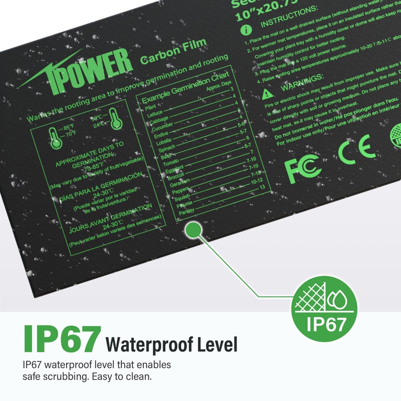 iPower Seedling Heat Mat for Plants with Dual Digital Temperature Controller, 10" x 20.75", Black - Image 3