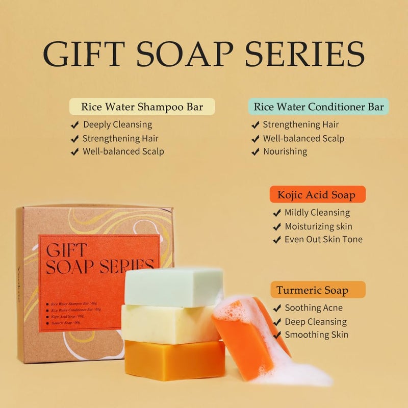 Yeokoe Turmeric Soap Bar and Rice Water Shampoo Conditioner Bar Set,Kojic acid for Body,Face and Hair,Deep Cleansing,Travel Toiletries,Spa Gifts For Women - Image 3