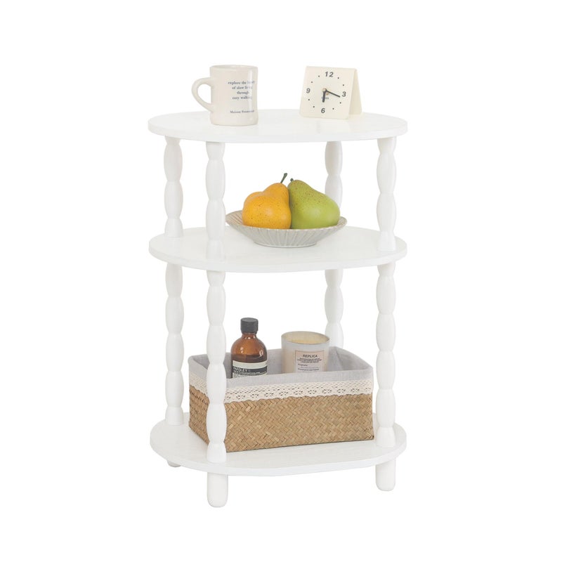 MaxSmeo White Side Table, 3-Tier Small Oval End Table, Modern Night Stand Wood Accent Table for Living Room, Bedroom, White - Image 1