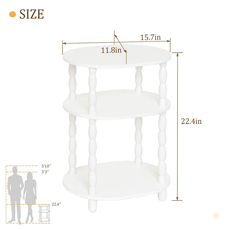 MaxSmeo White Side Table, 3-Tier Small Oval End Table, Modern Night Stand Wood Accent Table for Living Room, Bedroom, White - Image 3
