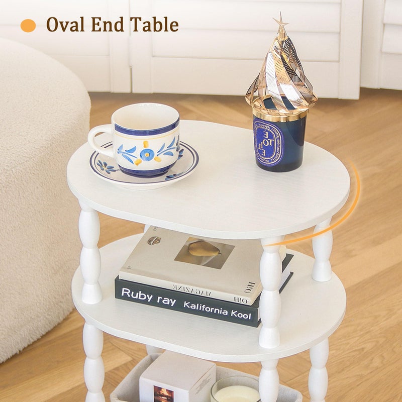 MaxSmeo White Side Table, 3-Tier Small Oval End Table, Modern Night Stand Wood Accent Table for Living Room, Bedroom, White - Image 5