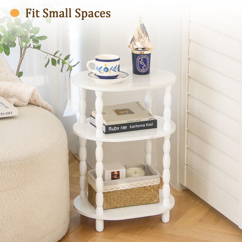 MaxSmeo White Side Table, 3-Tier Small Oval End Table, Modern Night Stand Wood Accent Table for Living Room, Bedroom, White - Image 4