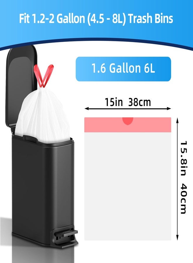 KUK 1.6 Gallon Drawstring Trash Bags - 60 Count White Small Garbage Bags, Unscented Strong Plastic Waste Basket Liners for Home/Office/Car, Fits 4.5-8 Liter Bins, 6 Rolls with Tear-Free Design - Image 2