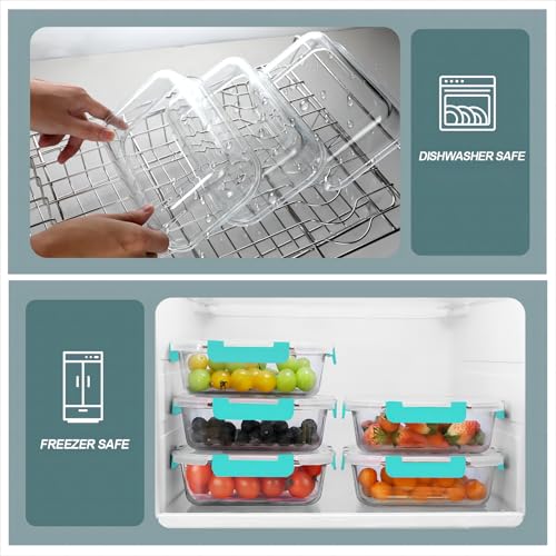 KOMUEE 30 oz 5 Pack Glass Meal Prep Containers 2 Compartments, Glass Food Storage Containers with Lids, Airtight Lunch Box, Microwave, Oven and Freezer Safe, Green - Image 5