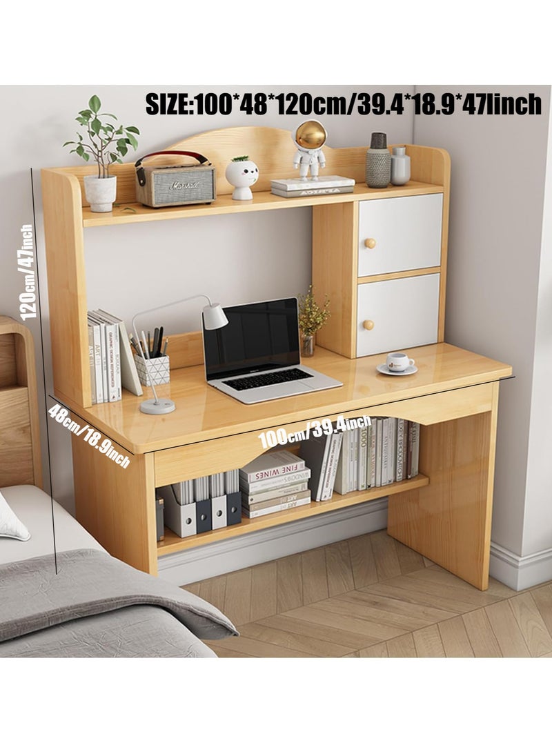 Computer Desk with Storage Shelves Home Office Writing Desk Modern Gaming Writing Table for Home Office Furniture (Brown)