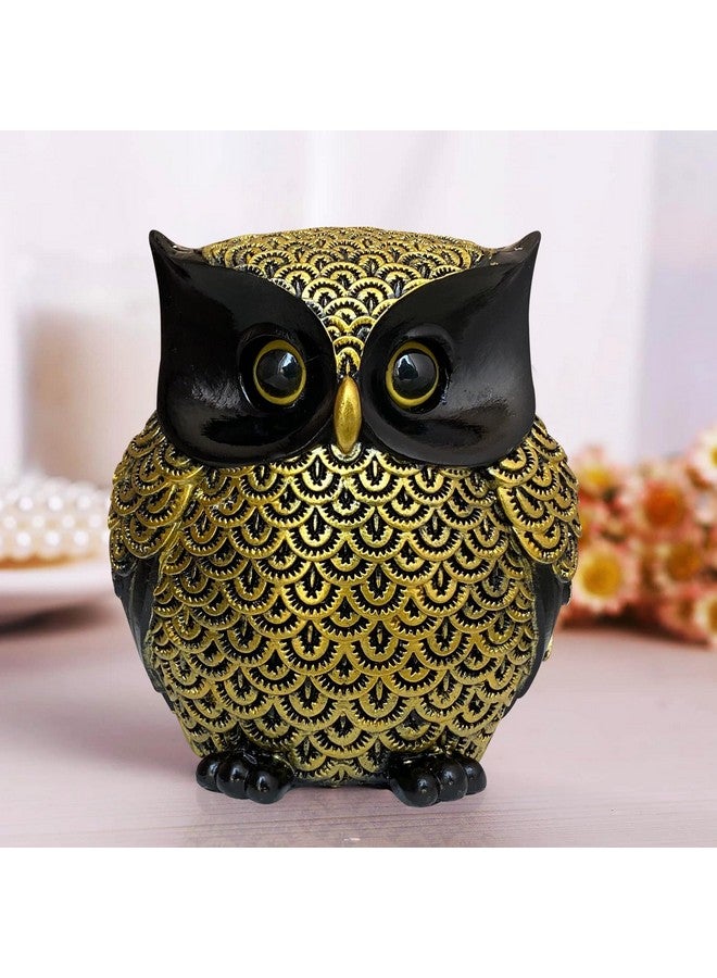 Xtore® Modern Classy Lucky Owl Resin Art Figure Showpiece (Pack of 1, Black and Golden) - Image 1
