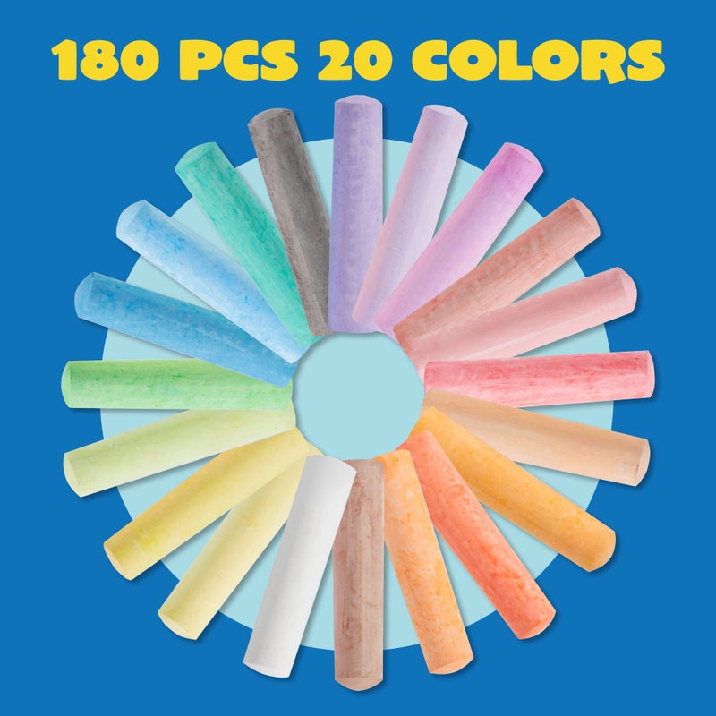 JOYIN 180 PCS Washable Sidewalk Chalks Set in 20 Colors Non-Toxic Jumbo Chalk for Outdoor Art Play, Painting on Chalkboard, Blackboard and Playground - Image 2