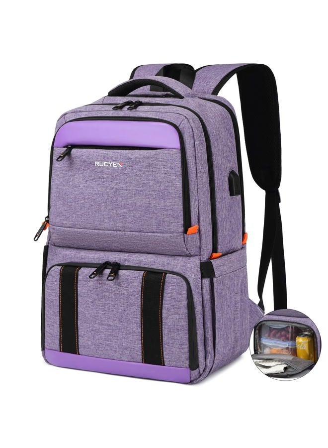RUCYEN Lunch Backpack, Insulated Cooler Backpack Lunch Box for Women, 15.6 Inch RFID Blocking Laptop Backpack with USB Port, for Work Travel Picnics Hiking Purple - Image 1
