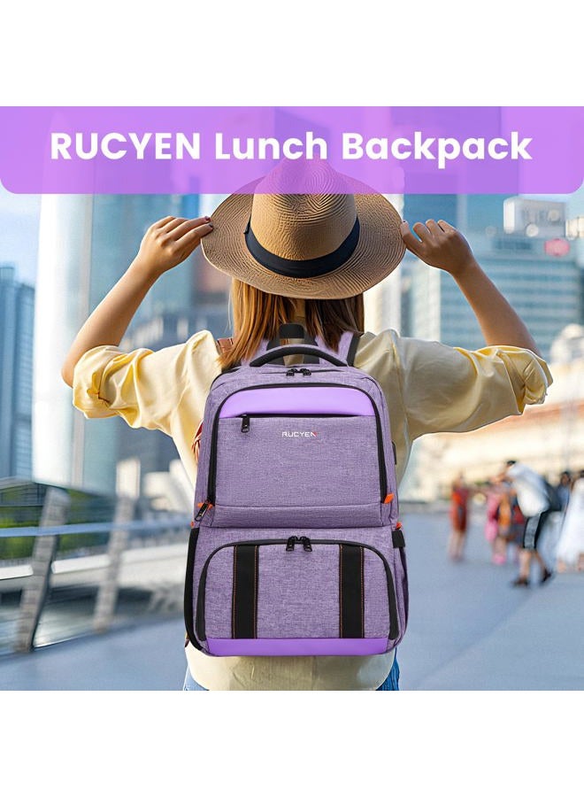 RUCYEN Lunch Backpack, Insulated Cooler Backpack Lunch Box for Women, 15.6 Inch RFID Blocking Laptop Backpack with USB Port, for Work Travel Picnics Hiking Purple - Image 5