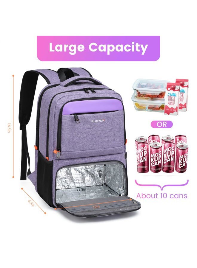 RUCYEN Lunch Backpack, Insulated Cooler Backpack Lunch Box for Women, 15.6 Inch RFID Blocking Laptop Backpack with USB Port, for Work Travel Picnics Hiking Purple - Image 3