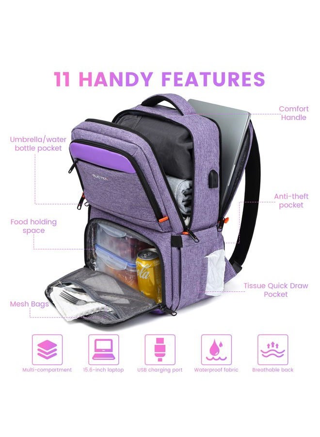 RUCYEN Lunch Backpack, Insulated Cooler Backpack Lunch Box for Women, 15.6 Inch RFID Blocking Laptop Backpack with USB Port, for Work Travel Picnics Hiking Purple - Image 2