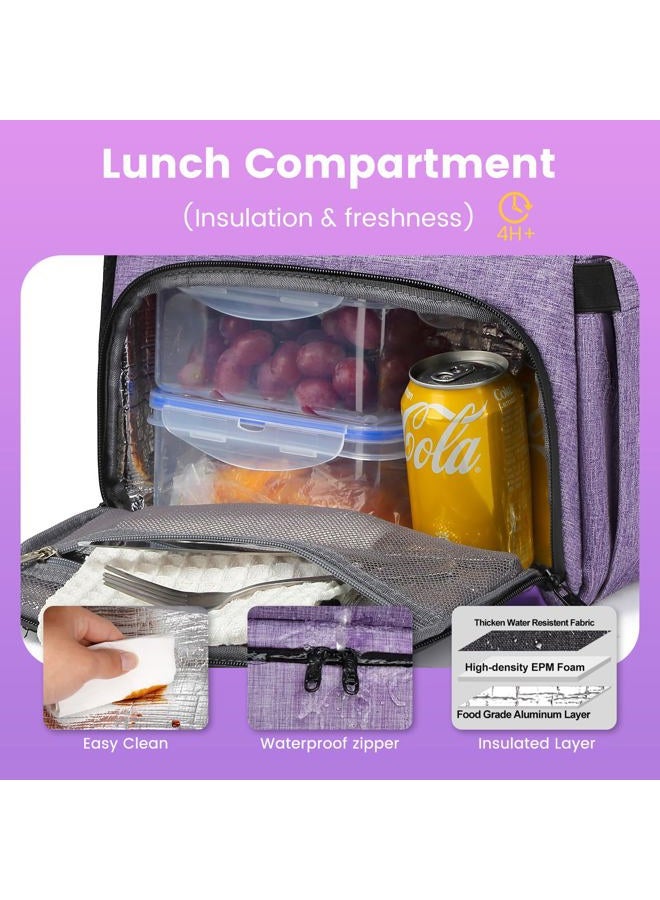 RUCYEN Lunch Backpack, Insulated Cooler Backpack Lunch Box for Women, 15.6 Inch RFID Blocking Laptop Backpack with USB Port, for Work Travel Picnics Hiking Purple - Image 4