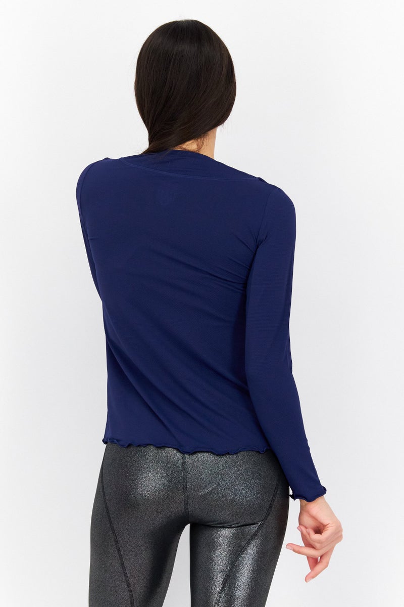 X by Gottex Women Sportswear Fit Long Sleeve Training Top, Navy Blue - Image 4