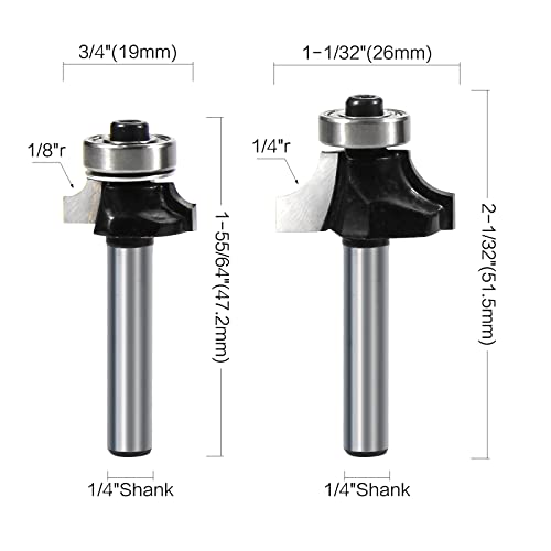 ROOCBIT 1/4 Inch Shank Roundover Edging Router Bit Set Woodworking Milling Cutter Tools 1/8" 1/4" 3/8" 1/2" Radius, Red Black Coating Random - Image 4