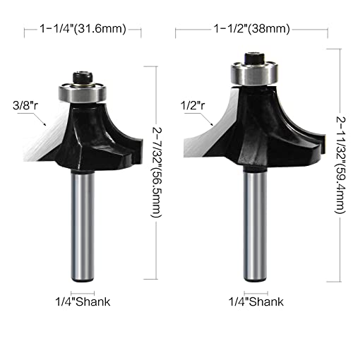ROOCBIT 1/4 Inch Shank Roundover Edging Router Bit Set Woodworking Milling Cutter Tools 1/8" 1/4" 3/8" 1/2" Radius, Red Black Coating Random - Image 5