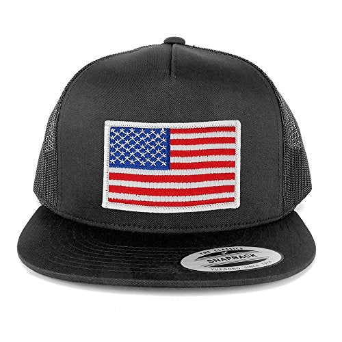 Armycrew 5 Panel American Flag Patched Snapback Mesh Charcoal Cap - White Patch - Image 5