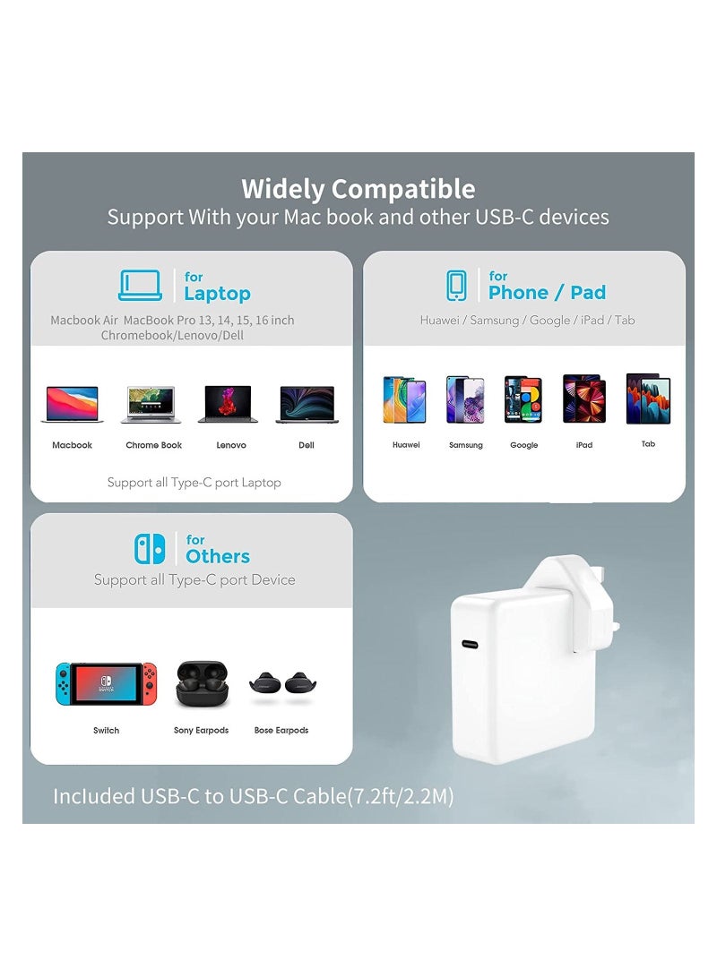 Mac book Pro Charger Mac Fast Charger 87W USB C Charger Power Adapter for MacBook Pro/Air 13 Inch 12 Inch Included USB-C to USB-C Charge Cable - Image 3