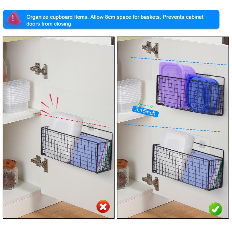 AMZABBY 2 Pack Large Adhesive Cabinet Organizer - Lid Organizer Inside Cabinet Wall Mounted Pantry Door Caddy for Food Container Lid Kitchen Under Sink Basket - Image 4