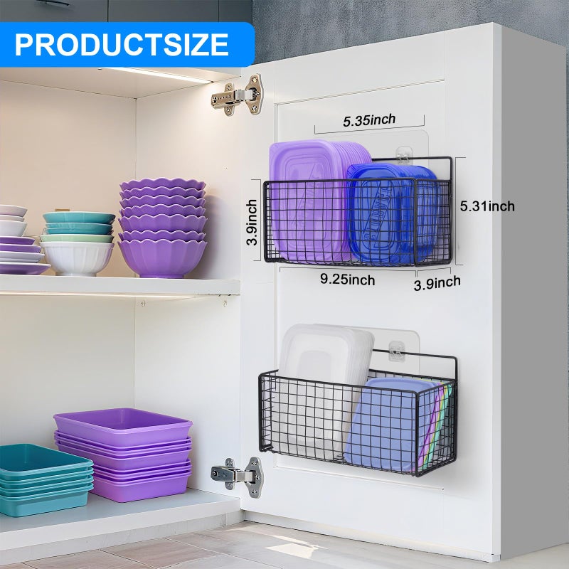 AMZABBY 2 Pack Large Adhesive Cabinet Organizer - Lid Organizer Inside Cabinet Wall Mounted Pantry Door Caddy for Food Container Lid Kitchen Under Sink Basket - Image 2