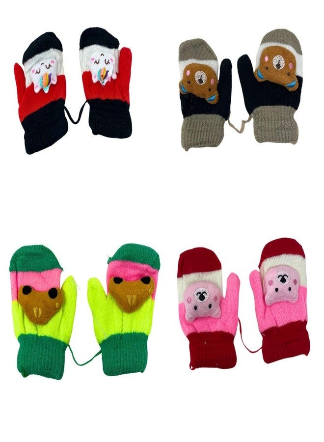 ZOVUTA Baby Boys & Grl's Winter Warm Woolen Hand Gloves Multicolor (Pack of 4) - Image 1