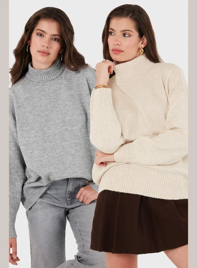 ليلا ليلى سويتر نسائي قطعتين ناعم بياقة عالية مقاس كبير