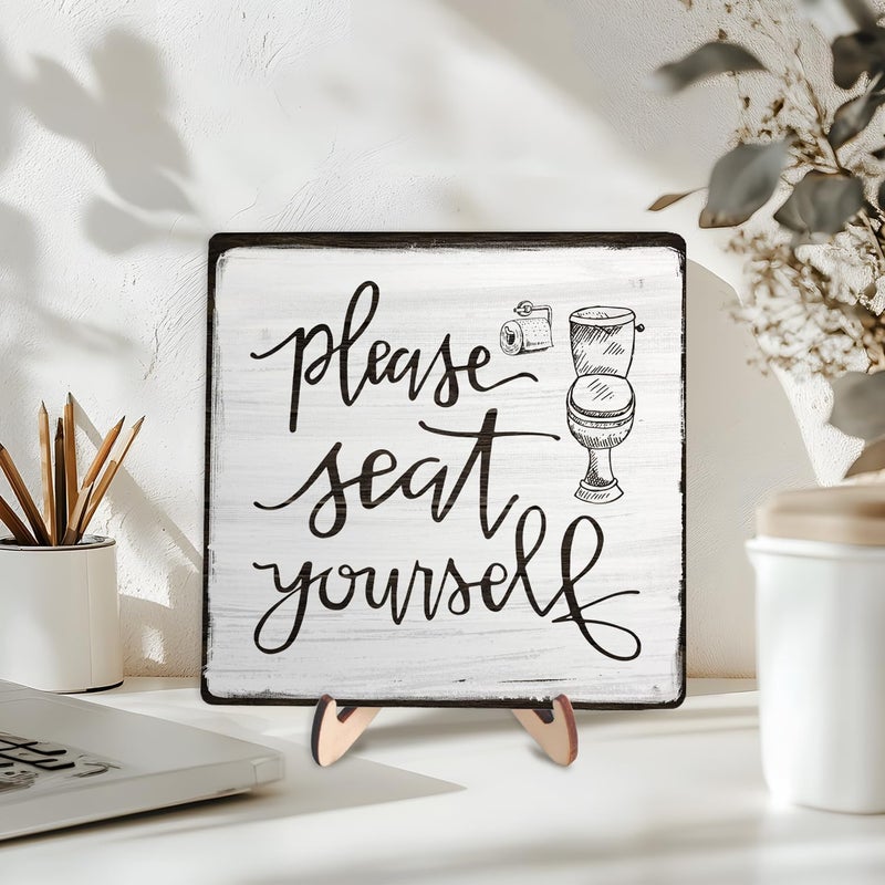 DMADNF Bathroom Decor, Vintage Bathroom Wood Plaque Sign, Life is Like The Bathroom Sign Desk Decor, Farmhouse Decor for Shelf Bathroom Toilet Home Decor 5.9x5.9 Inch (White&Brown) - Image 5