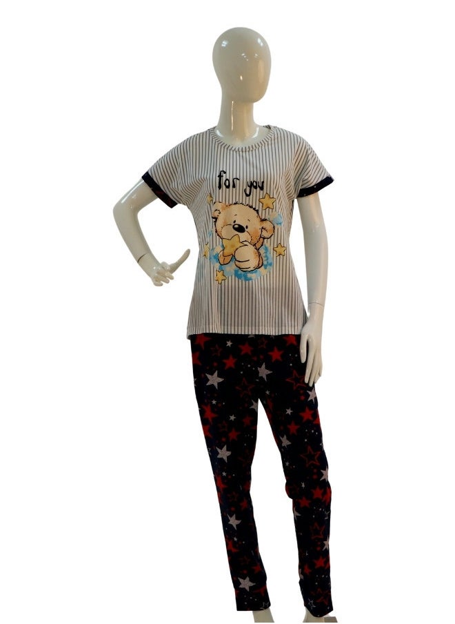JOANNA - JOANNA Women's For You Print Short Sleeve Shirt & Long Pants Pajama Set, White - Image 1