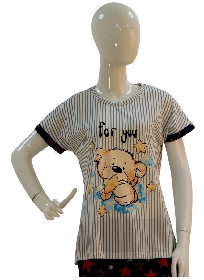 JOANNA - JOANNA Women's For You Print Short Sleeve Shirt & Long Pants Pajama Set, White - Image 1