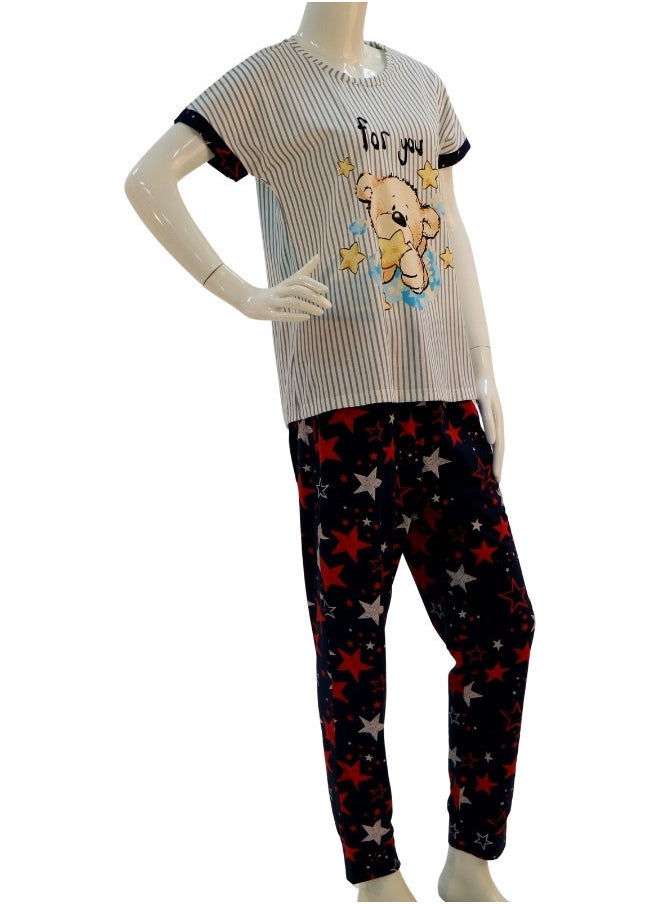 JOANNA - JOANNA Women's For You Print Short Sleeve Shirt & Long Pants Pajama Set, White - Image 1