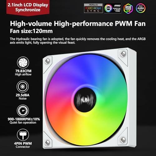 SAMA SM360 White Adjustable Liquid Cooler LCD Display Screen with 3x120mm Addressable ARGB PWM Silent Fan 360mm AIO Radiator - Image 3
