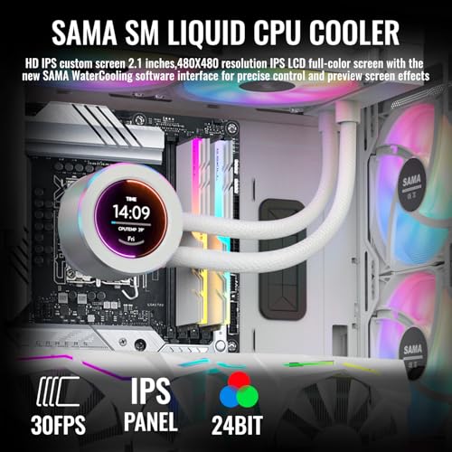 SAMA SM360 White Adjustable Liquid Cooler LCD Display Screen with 3x120mm Addressable ARGB PWM Silent Fan 360mm AIO Radiator - Image 2