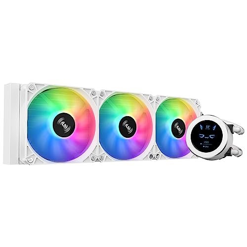 SAMA SM360 White Adjustable Liquid Cooler LCD Display Screen with 3x120mm Addressable ARGB PWM Silent Fan 360mm AIO Radiator - Image 1