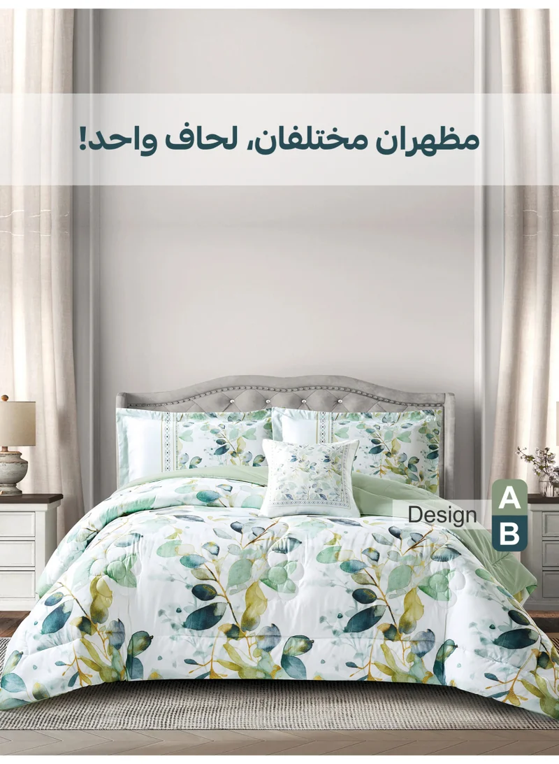 Donetella Bedding Comforter Set, King Size 250x230cm - 4-Pcs Digital Print Quilted Bed Set, Microfiber Fabric - 1 Comforter, 2 Pillow Shams,1 Cushion Cover.
