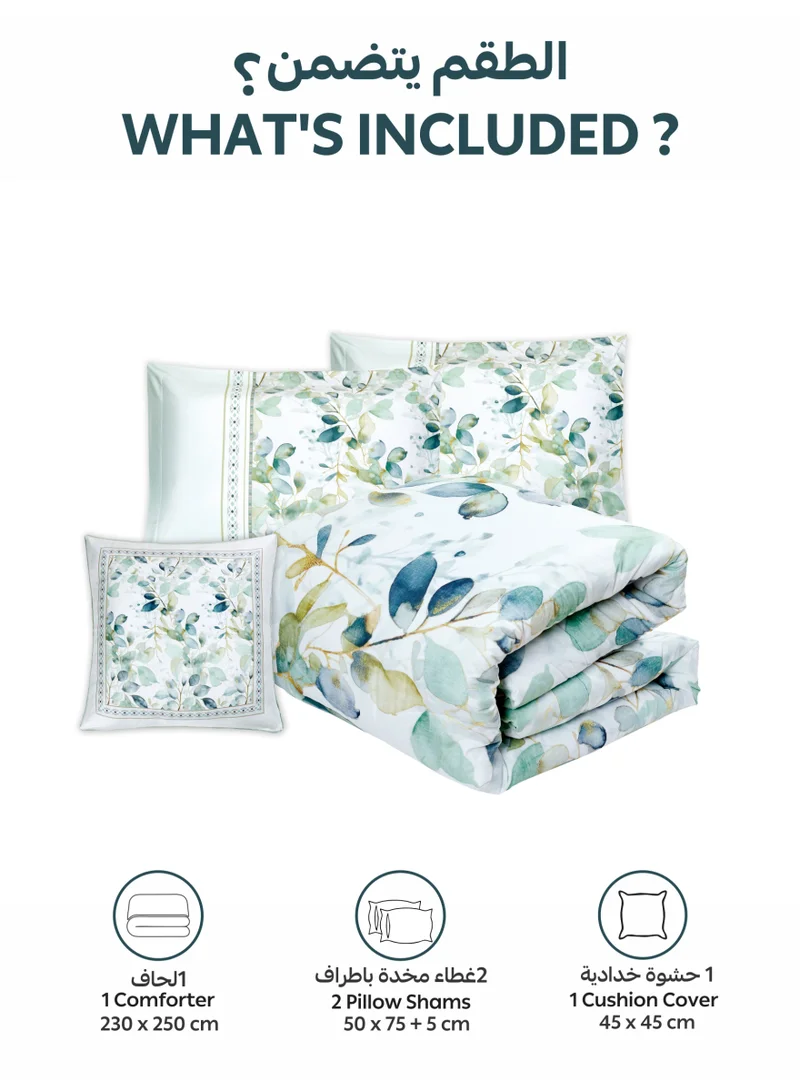 Donetella Bedding Comforter Set, King Size 250x230cm - 4-Pcs Digital Print Quilted Bed Set, Microfiber Fabric - 1 Comforter, 2 Pillow Shams,1 Cushion Cover.