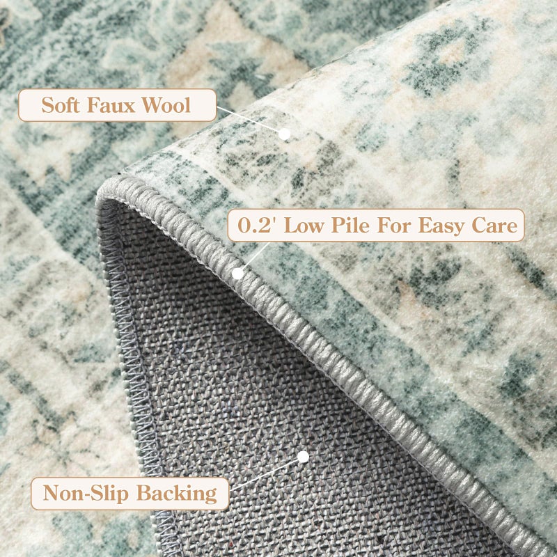 LIVEBOX Washable Rug 2x3 Kitchen Mats for Floor Entryway, Non Slip Front Door Mat for Bathroom Hallway, Boho Low-Pile Small Carpet Farmhouse Throw Indoor Rugs for Bath Sink, Sage Green - Image 5