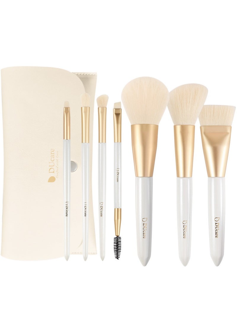 DUcare - Travel Makeup Brush Set Professional Portable 7 Pcs Foundation Powder Contour Eye Shadow Lip Brush with Travel Pouch - Image 1