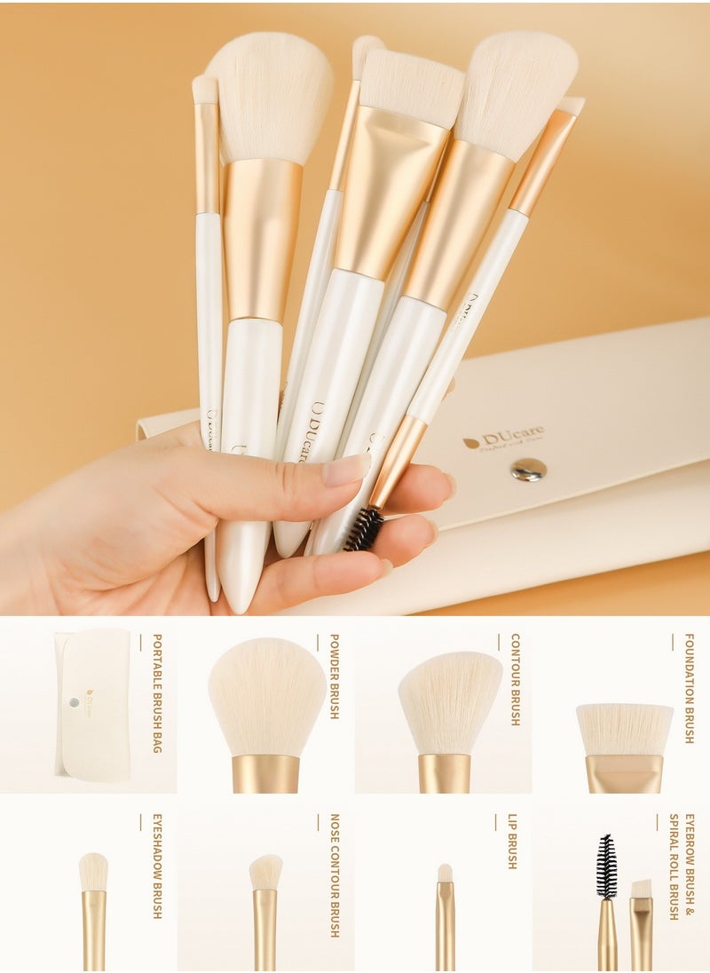 DUcare - Travel Makeup Brush Set Professional Portable 7 Pcs Foundation Powder Contour Eye Shadow Lip Brush with Travel Pouch - Image 1
