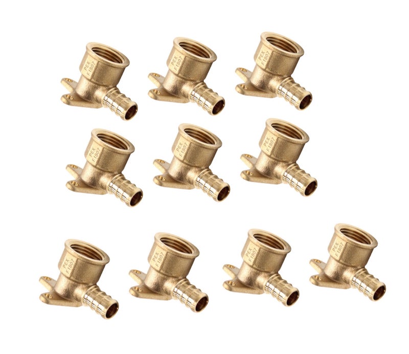 Pack of 10 EFIELD Pex DropEar Elbow Brass Crimp Fitting 12 Inch x 12 Inch Female NPT ASTM F1807PEX1807159