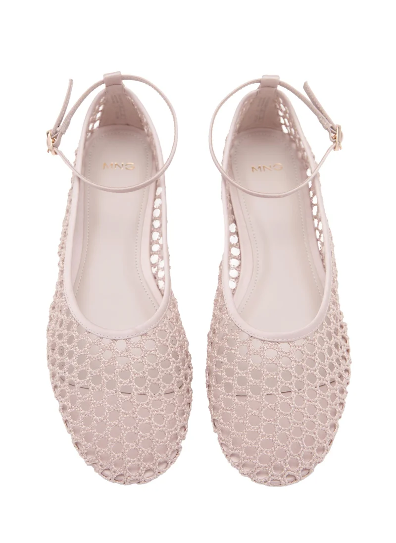 Mango 80-NUDE Crochet Ankle Strap Ballerinas for Women | Best Price UAE