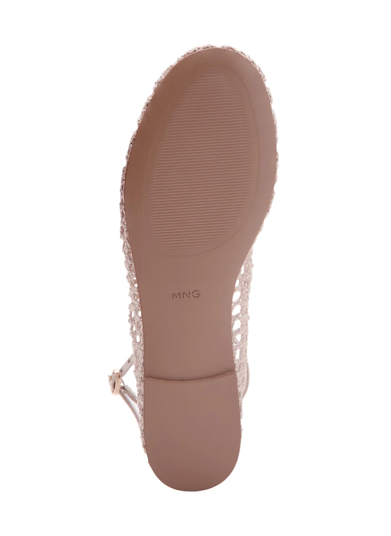 Mango 80-NUDE Crochet Ankle Strap Ballerinas for Women | Best Price UAE