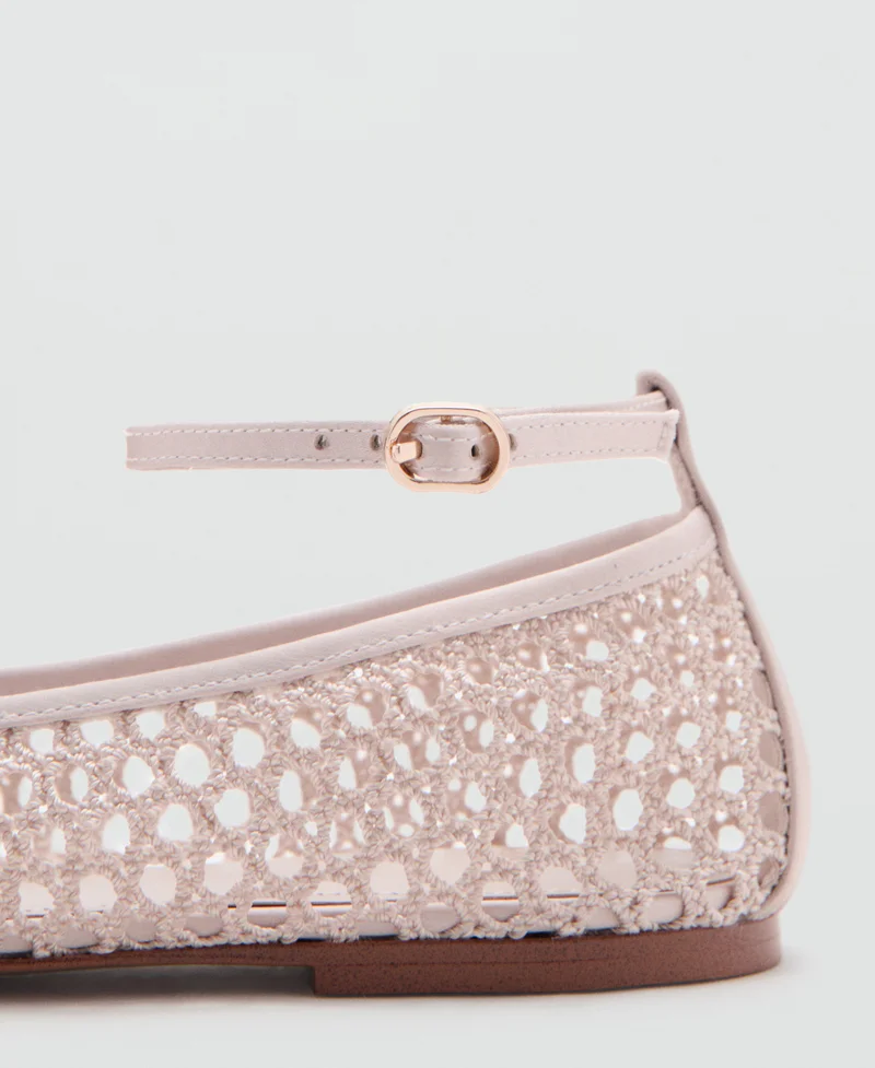 Mango 80-NUDE Crochet Ankle Strap Ballerinas for Women | Best Price UAE