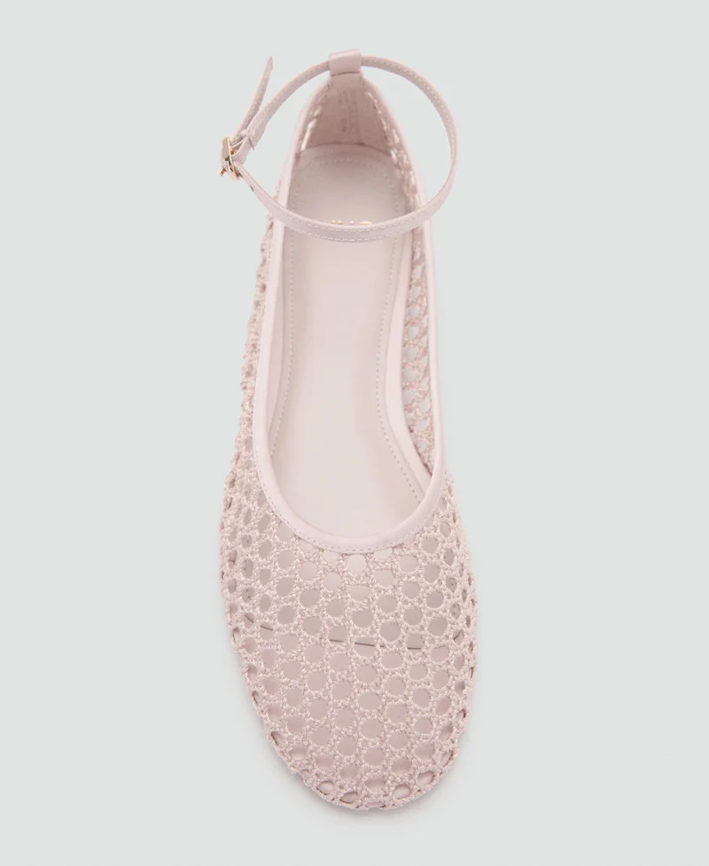 Mango 80-NUDE Crochet Ankle Strap Ballerinas for Women | Best Price UAE