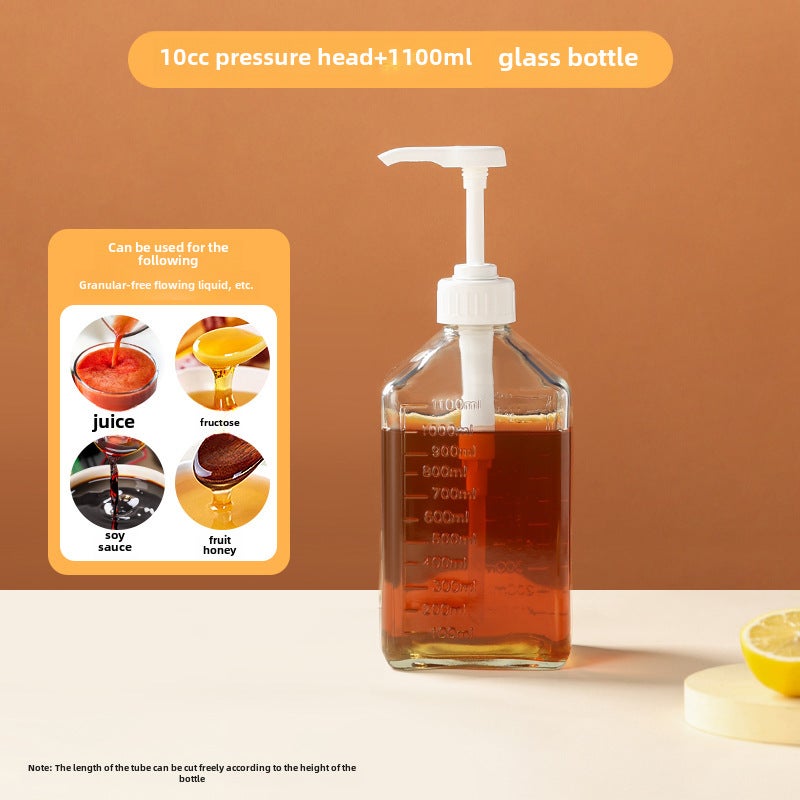 Manual Press Sugar Dispenser Large Capacity Milk Tea Shop [Glass] 10cc +1100ml glass bottle body 