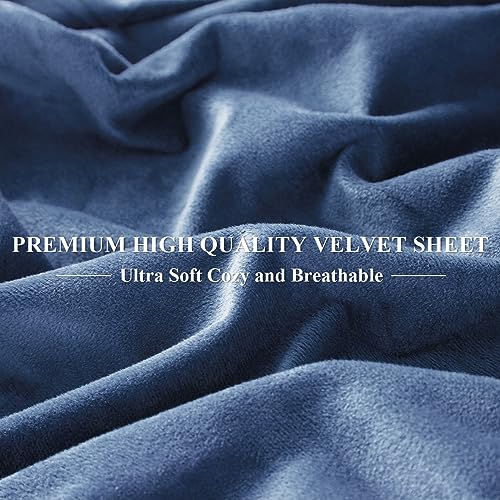 Ivellow Velvet Fitted Sheet Queen Size, 1 Pack Luxury Flannel Bed Sheets with 18” Extra Deep Pocket Queen Fitted Sheet Only Extra Soft Cozy Comfy Warmth Plush Blue Velvet Bottom Sheets No Pillowcases - Image 4