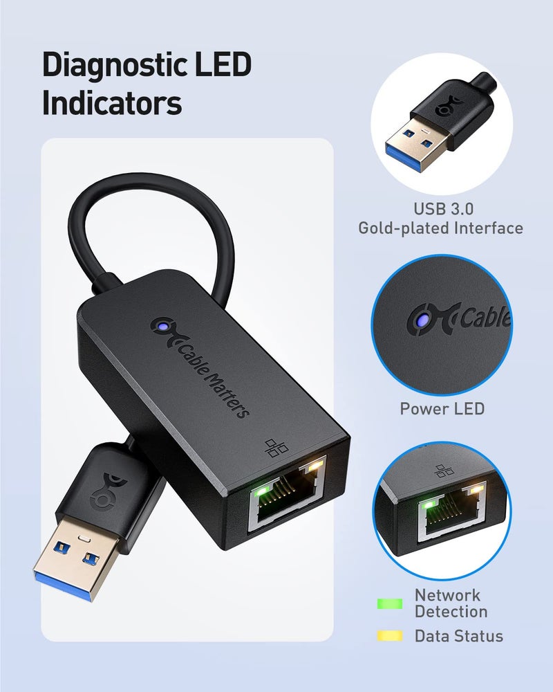 Cable Matters Plug & Play USB to Ethernet Adapter with PXE, MAC Address Clone Support (USB 3.0 to Gigabit Ethernet, Ethernet to USB, Ethernet Adapter for Laptop) Supporting 10/100/1000Mbps