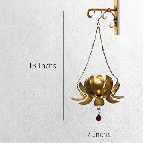 BLLUEX Diwali - Home Decor Metal Lotus Hanging with Tea Light Holder | Design/Look for Festivities Decoration | Gifting Purpose - Made in India (Gold No-1 Set,) - Image 2