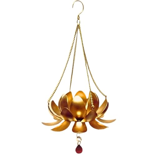 BLLUEX Diwali - Home Decor Metal Lotus Hanging with Tea Light Holder | Design/Look for Festivities Decoration | Gifting Purpose - Made in India (Gold No-1 Set,) - Image 1